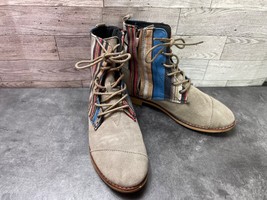 TOMS Boots Women 7M Alpa Shoes Gray Beige Suede Striped Comfort Ankle Bo... - $27.54