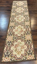 Needlepoint Runner Rug 2.8 x 9.8 Brown and Beige Handmade Floral Wool Vintage - £604.65 GBP