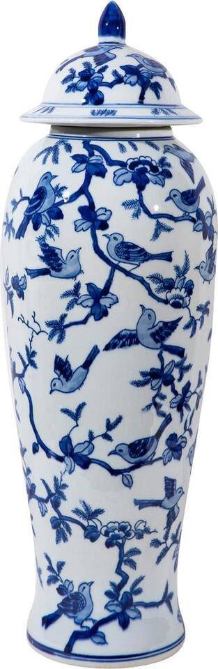Jar Vase Flock of Birds Tall Blue White Ceramic Hand-Crafted - £272.59 GBP