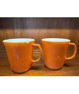 Vintage Pyrex Orange Coffee Mugs Set of 2 Milk Glass USA Retro Mid Century - $42.56