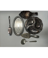6 Piece silver plated Serving and spoon set assorted items - $356.00 MXN