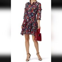 SALONI Pink and Blue Ruffled Mini Dress Size 8 - $64.35