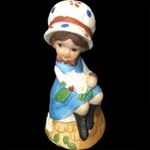 Jasco Vintage 70s Porcelain Hand Bell Little Girl With Flowers Figurine - $30.19