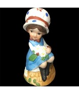 Jasco Vintage 70s Porcelain Hand Bell Little Girl With Flowers Figurine - £23.74 GBP
