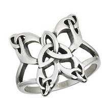 Celtic Butterfly Ring Silver Stainless Steel Garden Insect Monarch Trinity Band - £14.13 GBP