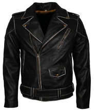 Handmade Men’s Leather Biker Jacket in Black, Slim Fit Fashion Biker Jacket For  - £140.80 GBP