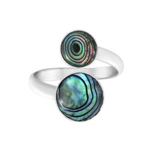 Ocean-Inspired Abalone Shell Circle Duality Sterling Silver Wrap Around Ring-6 - £12.87 GBP