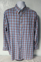 Croft &amp; Barrow Button Down Men&#39;s Shirt Blues &amp; Red Plaid 17.5 32/33 Cott... - $14.24