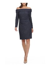 ELIZA J Off-The-Shoulder Glitter Sheath Dress Steel Gray Size 10 - £39.51 GBP