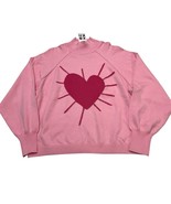 XOKR Kerri Rosenthal Sweater M Pink Heart Mock Neck Cropped Boxy Oversized - $916.22 MXN