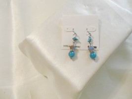 Department Store 1- 5/8&quot;Silver Tone Turquoise Bead Dangle Drop Earrings C593 - £9.04 GBP