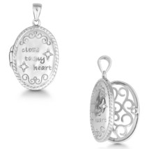 Sterling Silver &quot;Close To My Heart&quot; CZ Oval Locket Pendant W/chain - £61.51 GBP
