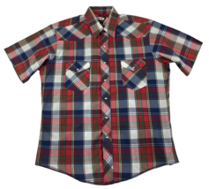 Wrangler Shirt Men’s L 16/16.5 Pearl Snap Western Short Sleeve Red Blue Plaid - £14.97 GBP
