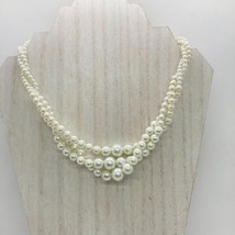 Multi Strand Graduated Twisted Faux Pearl Beaded 17&quot; Necklace Gold Tone ... - £11.60 GBP
