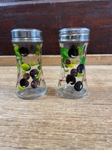 Vintage Hand Painted Glass Olive Branch Salt and Pepper Shakers Set Black Olive - £11.60 GBP