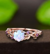 Twig opal ring vintage hexagon cut white opal engagement ring anniversary ring - £51.91 GBP
