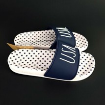 RAE DUNN Women&#39;s Size 7 USA Patriotic Slide Sandals Blue White Stars New - $17.81