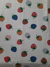 70&#39;s Era Vintage Fabric Natural Background w/ Calico Strawberry Print 44... - £35.01 GBP