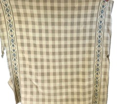Vintage 40s Beige Blue  Reversible Camp Blanket 66 x 72 Cutter Deco Border - $67.32