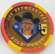 Las Vegas Rodeo Legend Joe Baumgartner &#39;99 Gold Coast $5 Casino Poker Chip - £15.94 GBP