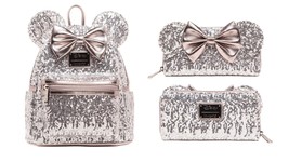 Loungefly Disney Mickey Minnie Mouse Silver Sequin Mini Backpack + Walle... - $79.99+