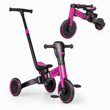 4-In-1 Kids Tricycle Foldable Toddler Balance Bike With Parent Push Handle Pink - £85.50 GBP