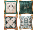 Designer Classy Throw Pillow Covers 18X18 Inch,Green Jungle Velvet with ... - £76.67 GBP