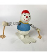 Vintage Cardboard Snowman Skiing Candy Container Spring Arms Wooden Poles - $74.24