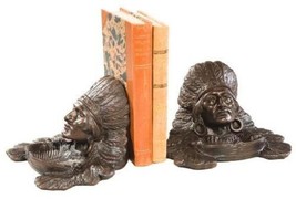 Bookends Bookend AMERICAN WEST Lodge Indian Chief Resin Hand-Cast Hand-P... - $239.00