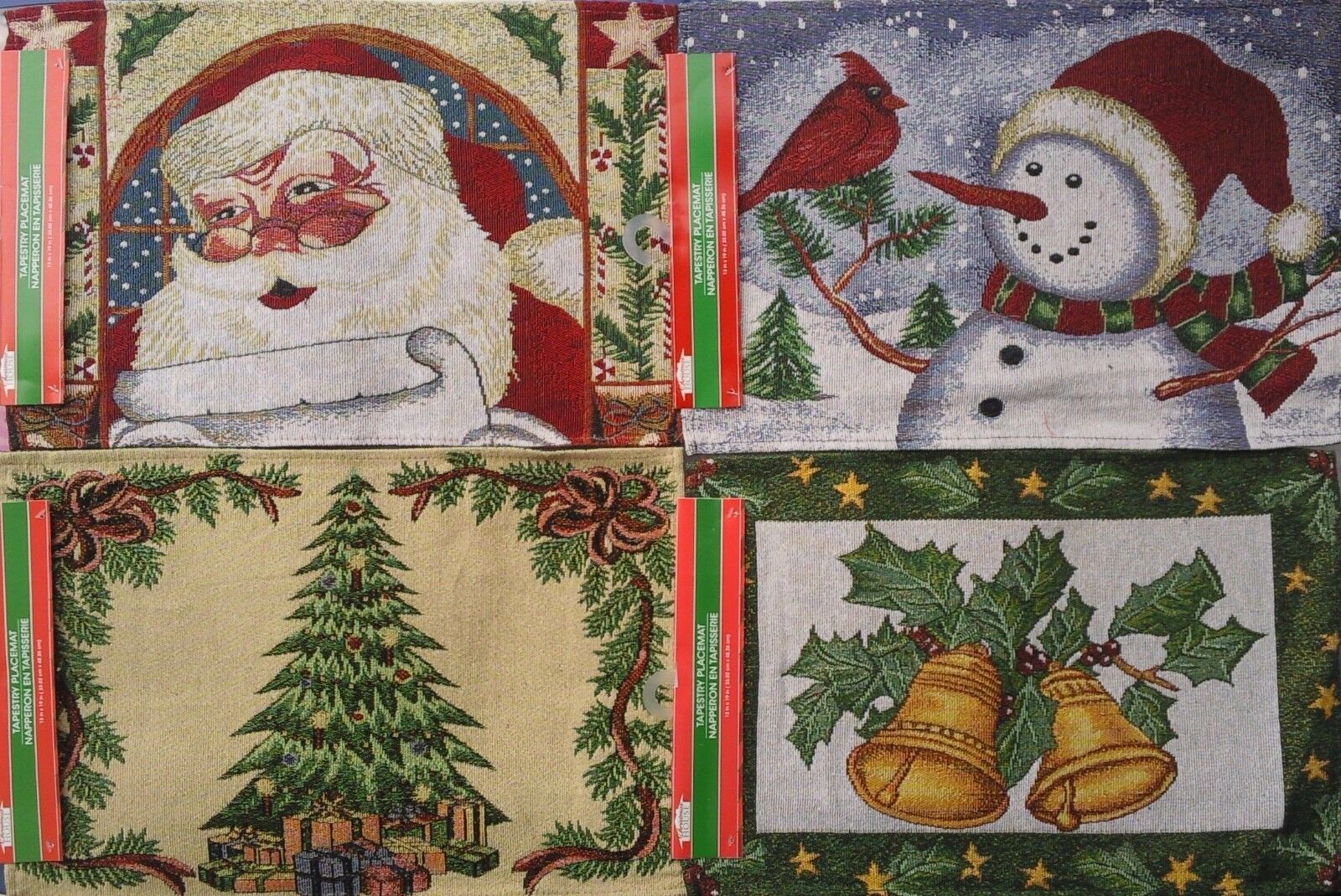 Christmas Tapestry Placemats 13"x19" Select: Santa, Frosty, Tree or Bells - $3.49