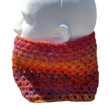 Womens Neck Warmer Cowl Infinity Scarf Tube Crochet OOAK Orange Purple Yellow - £28.31 GBP