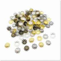 500PCS Exquisite 10mm Gold Tone Hollow Flower Bead Caps - Enhance Jewelry Making - £19.10 GBP