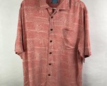 Bermuda Bay Mens M Silk Button Up Hawaiian Shirt, Salmon-Pink w/ Palm Trees - £11.82 GBP