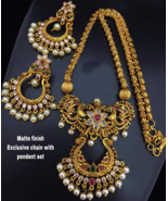 Indian Bollywood Women Matt Gold Plated Jewelry CZ AD Chain Necklace Pen... - £29.88 GBP