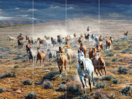 running wild horses free western cowboys ceramic tile mural backsplash medallion - £47.36 GBP+