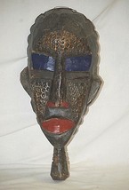 Vintage Tribal Mask African Art Handcarved Wooden Metal Wall Hanging Man... - $95.00