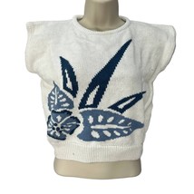 Vintage That&#39;s Me 90s Y2K Short Sleeve Cropped Sweater White Blue Floral... - £23.42 GBP