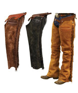 Cowboy Chaps Buckskin Leather Tooled Yoke with Western Mountain Man Frin... - £69.73 GBP+