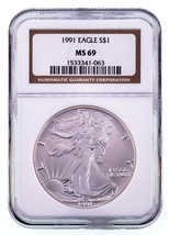 1991 Argento American Eagle Selezionato Da NGC Come MS-69 - $82.79