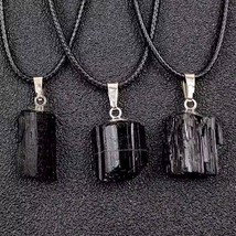 Natural Black Tourmaline Energy Stone Pendant Necklace - £9.65 GBP