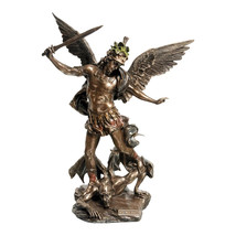 Saint St Michael Archangel Defeated Lucifer Statue Sculpture Bronze Finish 28 cm - £78.52 GBP