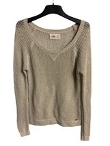 Hollister Sweater  Womens Size L Open Knit Gold Sparkle  Round Neck Long... - $14.54
