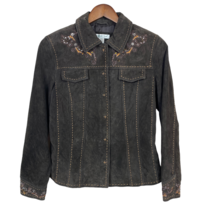 Coldwater Creek Jacket Womens PM Brown Suede Leather Beaded Stitch Petite Medium - £27.89 GBP