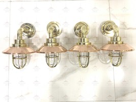 Nautical Style Wall Sconce Bulkhead Light Brass With Copper Shade 4 Pcs - £408.82 GBP