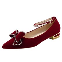 Red Crystal Wedding Pumps Women Pointed Toe Rhinestone Bowtie Bride Shoes for We - £27.52 GBP