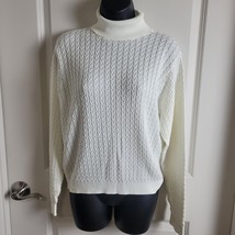 Women&#39;s Bobby Jones M White Cotton Turtleneck Cable Sweater Long Sleeve ... - $19.79