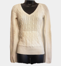 Arizona White Hoodie SWEATER Pocket Button Neck 100% Cotton Knit Top size Medium - £15.76 GBP