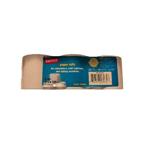 Staples 3 Paper Rolls 2 1/4&quot; x 130’ Calculator, Cash Register &amp; Adding M... - $7.92