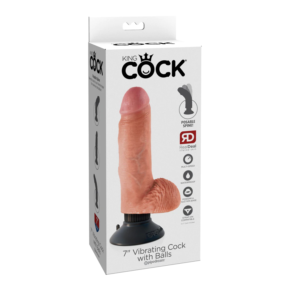 King Cock 7&quot; Vibrating Cock With Balls Flesh - $51.58