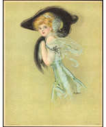 1909 Victorian Print - Lady with Black Hat and Black Scarf - £9.73 GBP